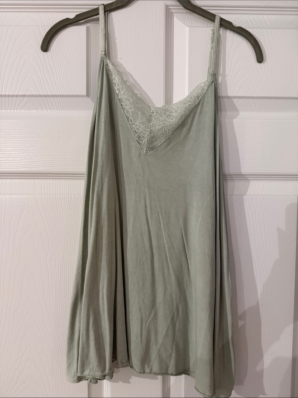 POL Sage Green Lace-Trim Tank